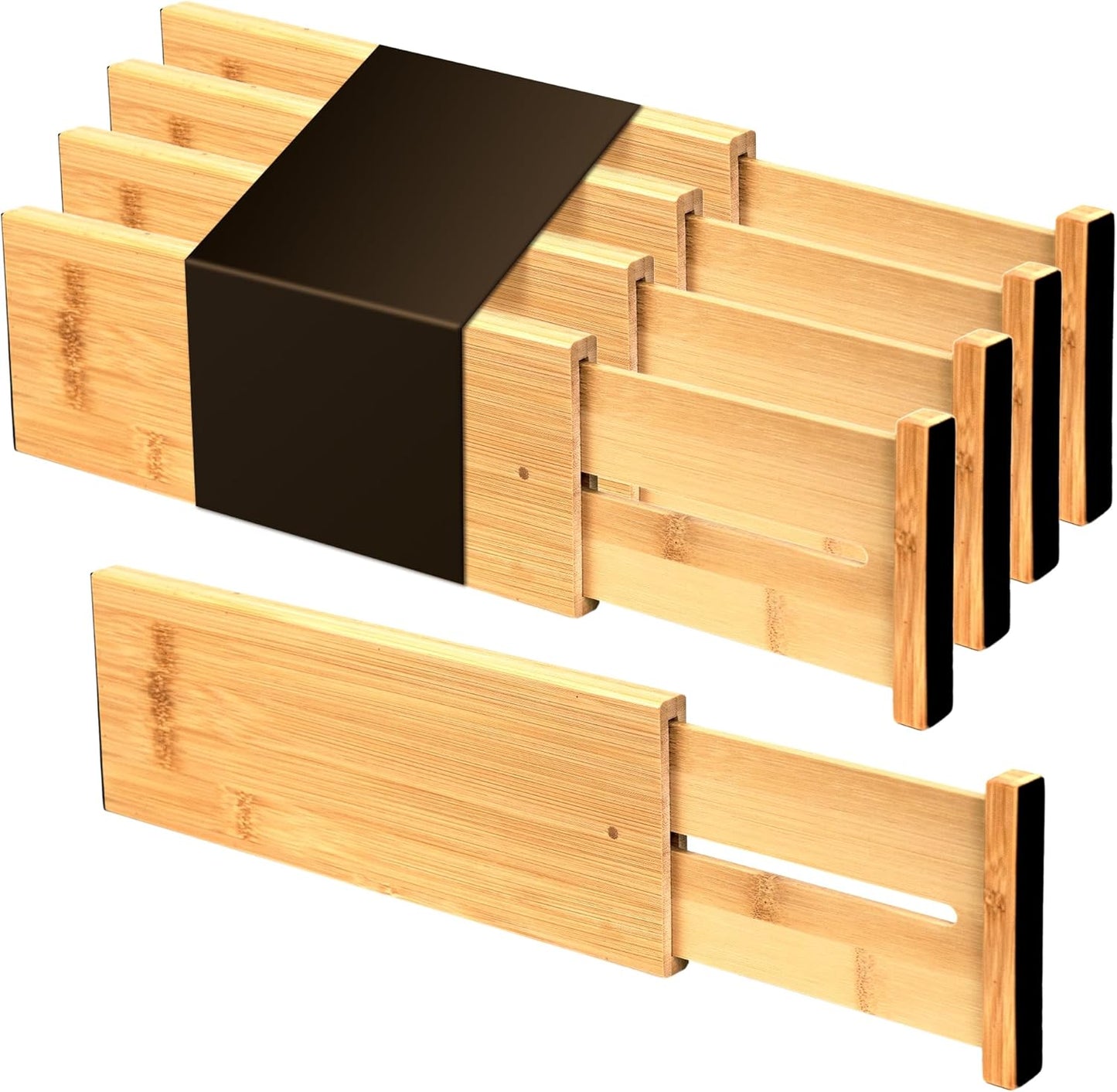 Utoplike 4 pcs Bamboo Kitchen Drawer Dividers Large, Adjustable Drawer Organizers, Spring Loaded, Works in Kitchen, Dresser, Bathroom, Bedroom, Drawer, Desk