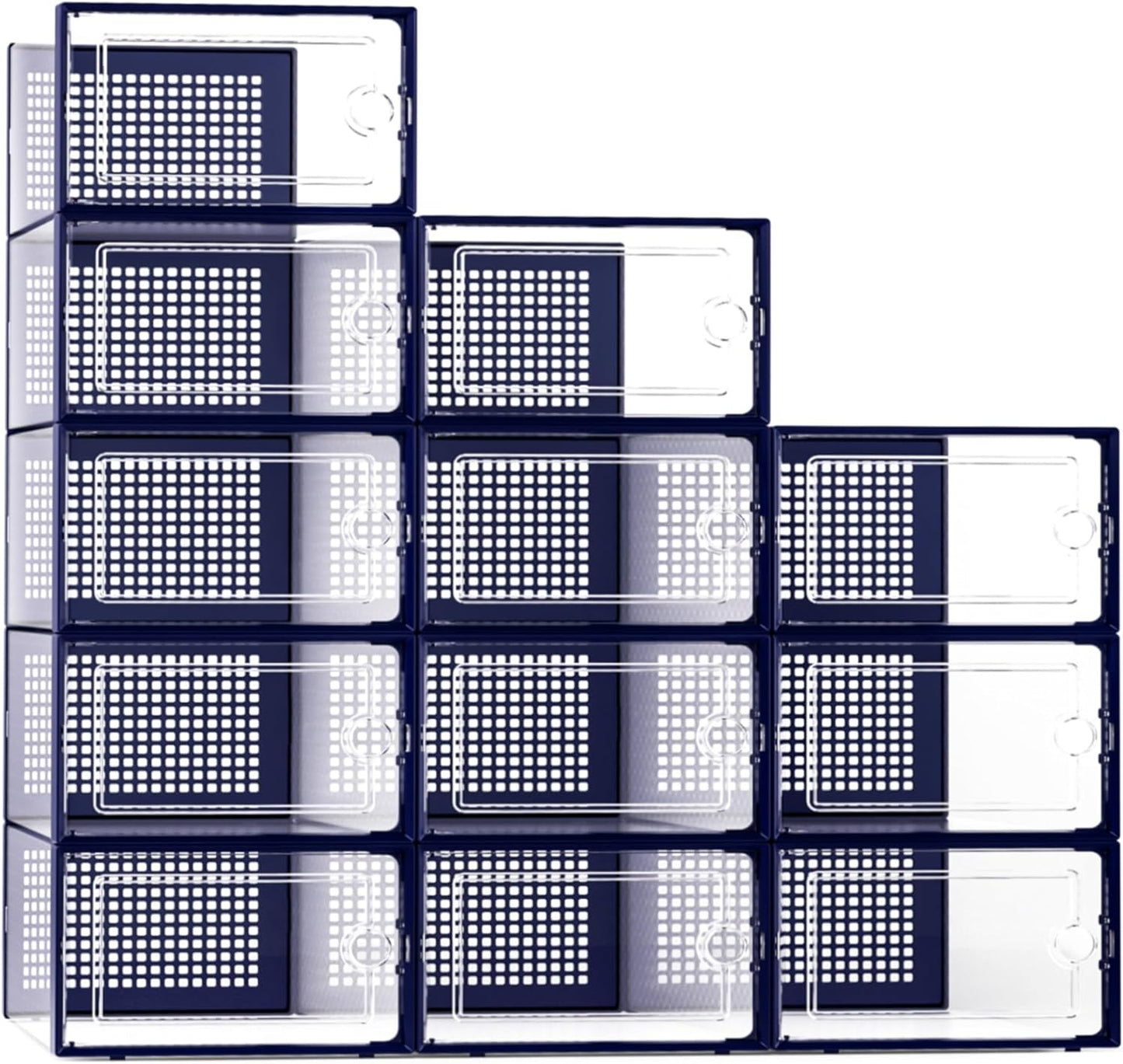 Kuject X-Large Shoe Storage Boxes Organizers Clear Plastic Stackable 12 Pack, Shoe Rack & Holder Substitute, Sneaker Containers, Toy Storage Organizer Bins for Entryway, Closet, Under Bed, Black
