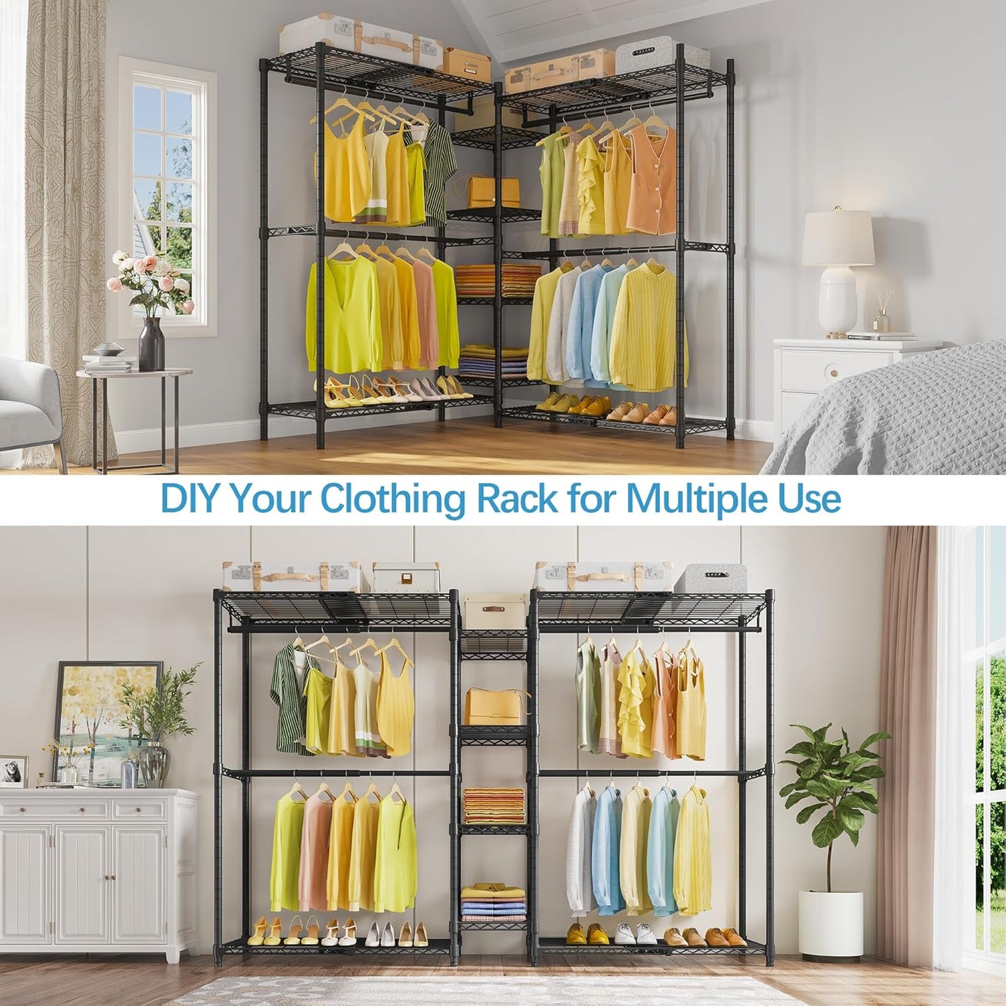 VIPEK X3 Expandable Heavy Duty Clothes Rack Adjustable from 5'2" to 8' with Adjustable Shelves and Hanger Rods, Large Freestanding Clothing Racks Reach-in & Walk-in Closet, Max Load 1210LBS, Black