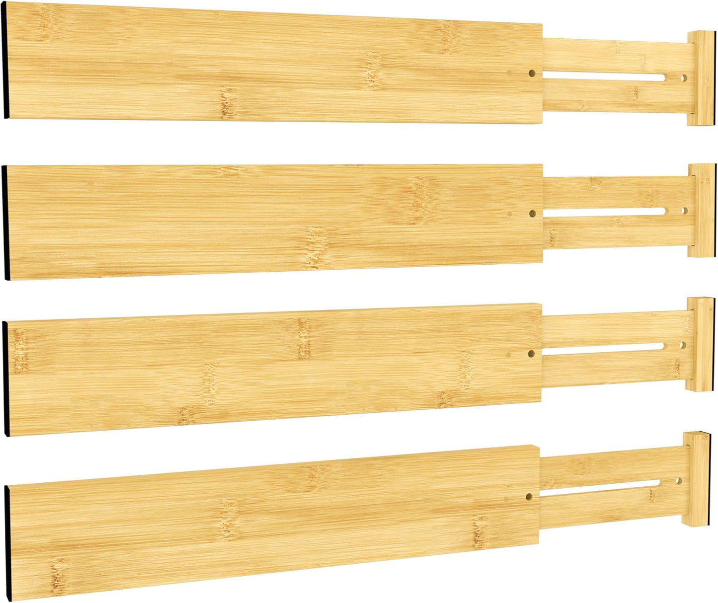 BAMEOS Drawer Dividers kitchen Organization Bamboo Utensil Organizers for Kitchen Bedroom Bathroom Dresser Office 4-pack
