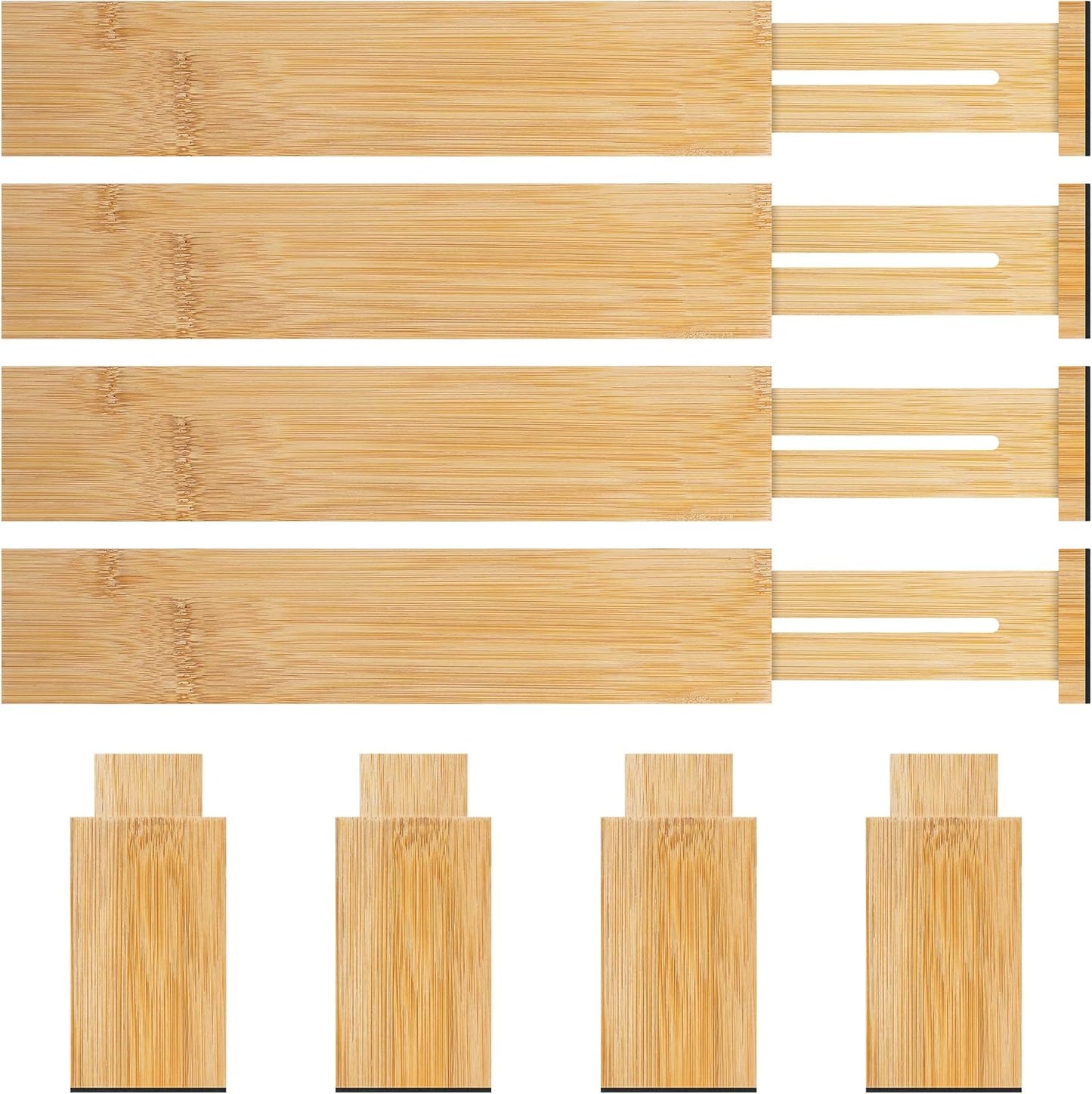 Bamboo Drawer Dividers Organizer with Inserts, Expandable from 12.5-21.7", Adjustable Drawer Organizer Separators for Utensils, Dresser, Bedroom, Bathroom, Closet, Clothing, Office (Black)