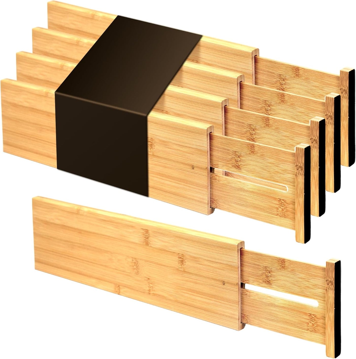 Utoplike 4 pcs Bamboo Kitchen Drawer Dividers Large, Adjustable Drawer Organizers, Spring Loaded, Works in Kitchen, Dresser, Bathroom, Bedroom, Drawer, Desk