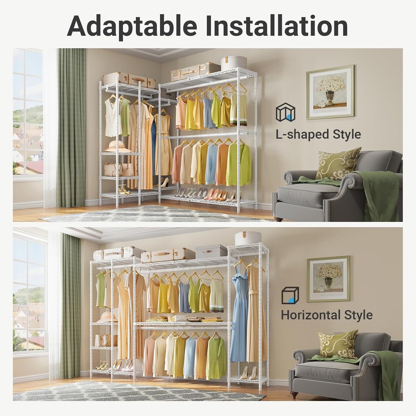 VIPEK X40 Expandable Large Reach-in Closet Rack Adjustable from 6'4" to 8'2'' with Extendable Shelves and Hanger Rods, Walk-in Clothes Rack Mental Freestanding Clothing Racks, Max Load 1240LBS, White