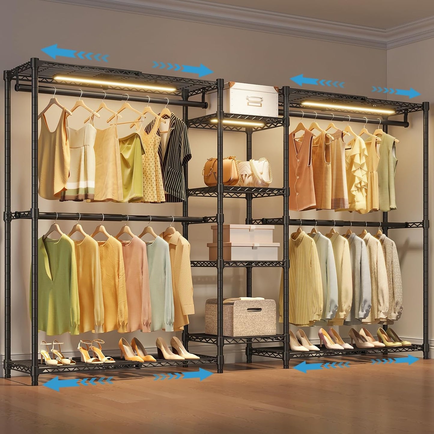 VIPEK X3 Expandable Heavy Duty Clothes Rack Adjustable from 5'2" to 8' with Adjustable Shelves and Hanger Rods, Large Freestanding Clothing Racks Reach-in & Walk-in Closet, Max Load 1210LBS, Black