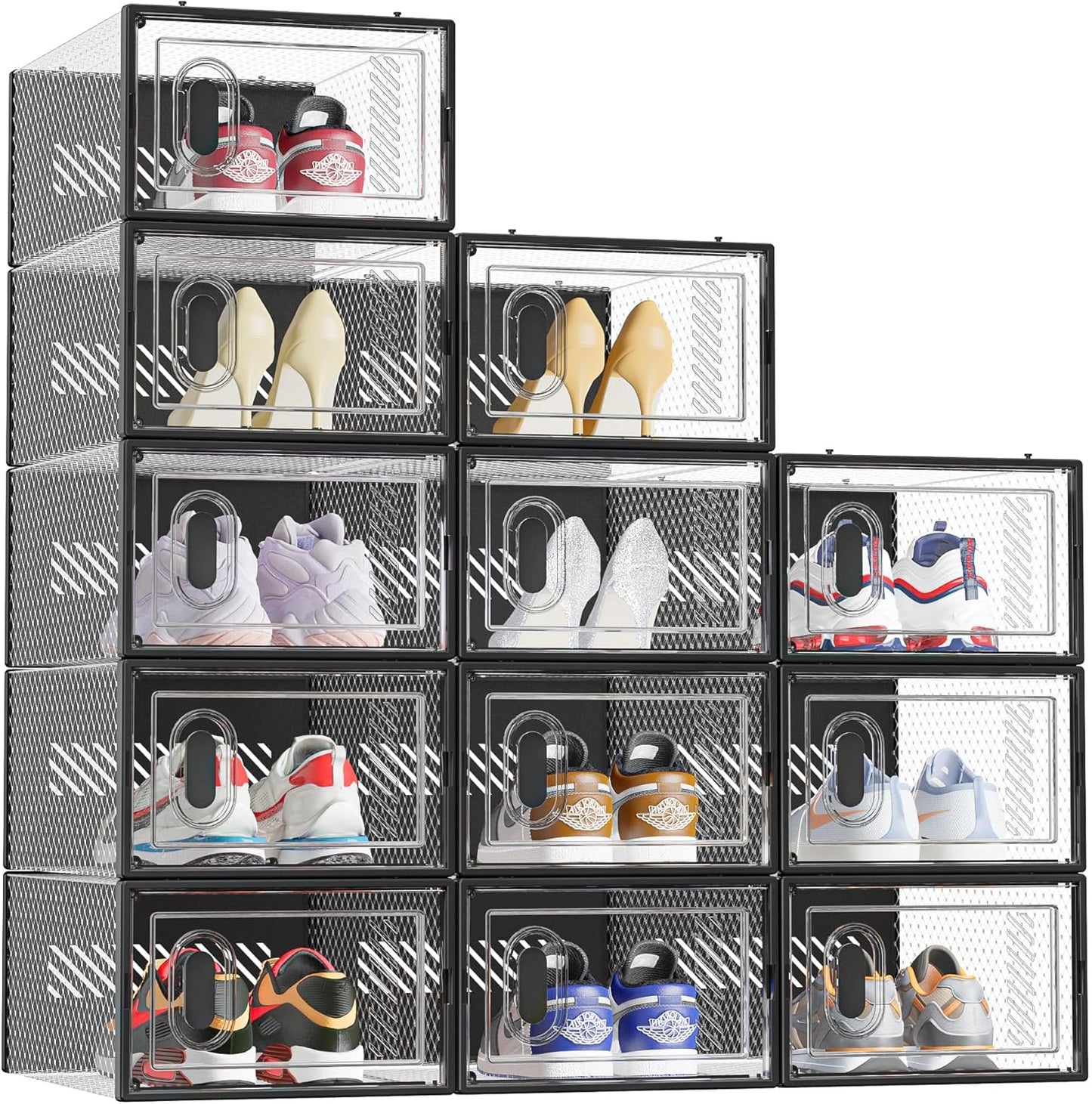 Shoe Storage, 12 Pack Shoe Organizer for Closet, Shoe Boxes Clear Plastic Stackable Shoe Containers with Lids for Size 10